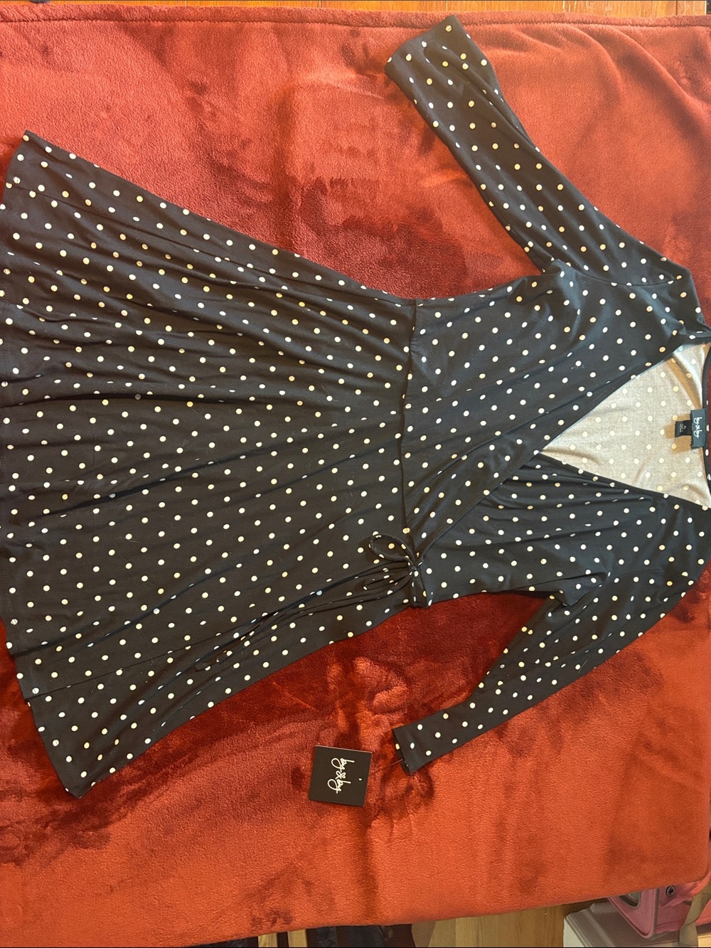 by & by Navy Blue Polka Dot Long Sleeve Wrap Dress